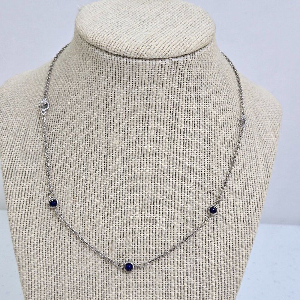 Sarah Coventry Necklace Vintage Blue Silver Tone Chain Small Dainty Ball